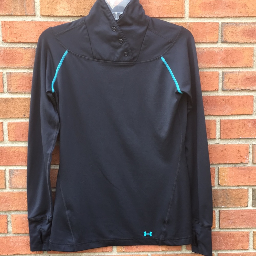 Under Armour ColdGear Motion Snap Pullover LS Baselayer Top Thumbholes S Black